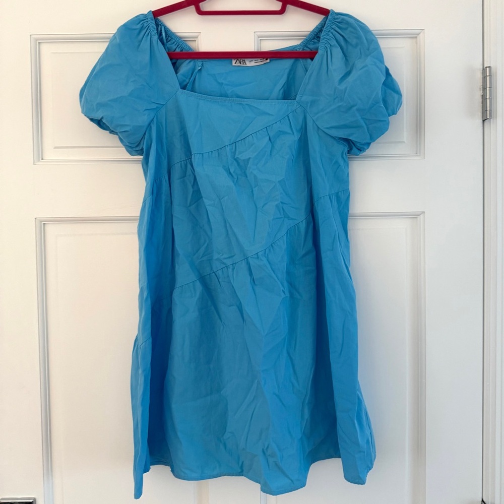 Zara Blue Puff Sleeve Babydoll Dress
